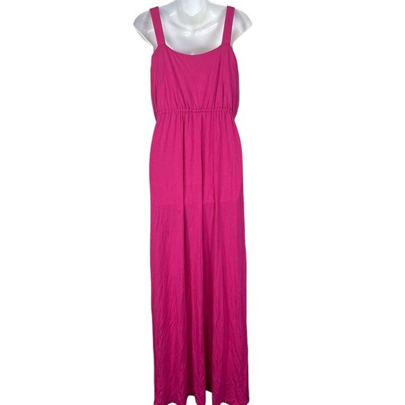 SPENSE Bright Pink Jersey Knit Maxi Sleeveless Ruffle Stretch Casual Dress sz M - Picture 11 of 16